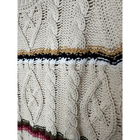 Veronica Beard Bruna Cream Black Multi Stripe Chunky Knit Long Sleeve Sweater M - Picture 7 of 16